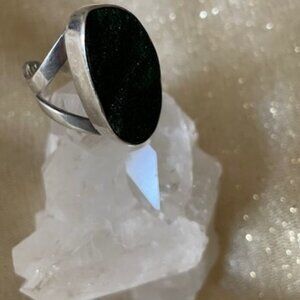 Large, sparkling statement piece, green druzy quartz ring, sterling silver, 7.25